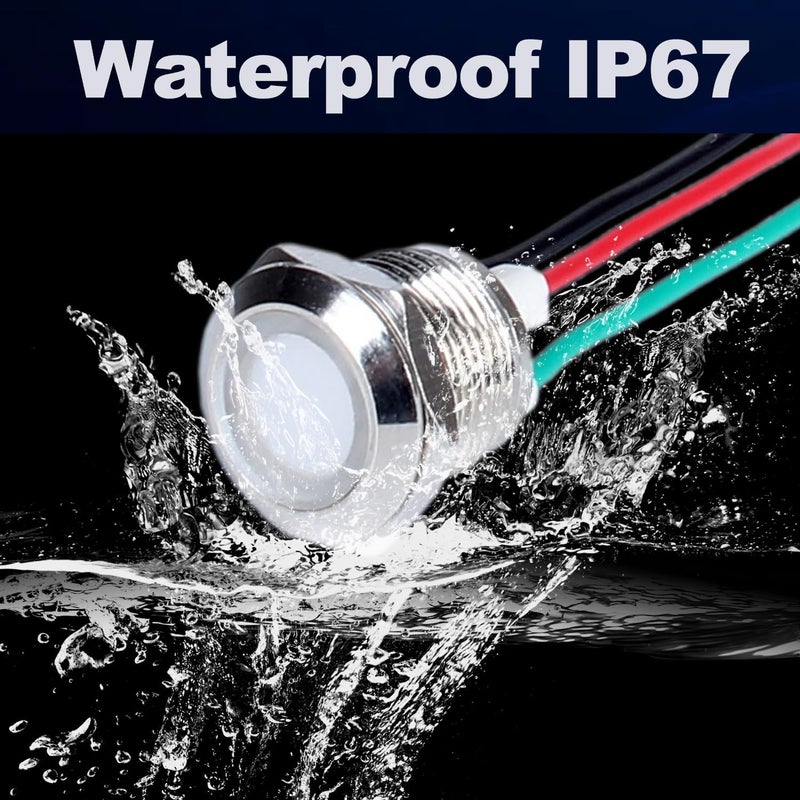 DMWD 2Pcs 12V-24V Metal LED Indicator Lights,12mm Waterproof Common Cathode Dual Color Led Signal Lamp, Red and Green LED in 1 with Wires to Indicate The Power Supply Status - Image 5